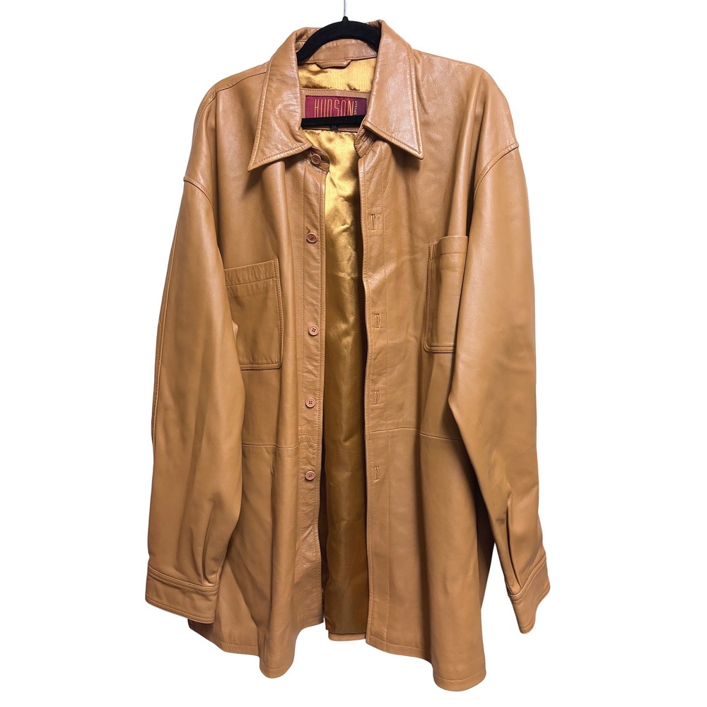 Hudson Outerwear Vintage Camel Tan Leather Trench Coat 4X